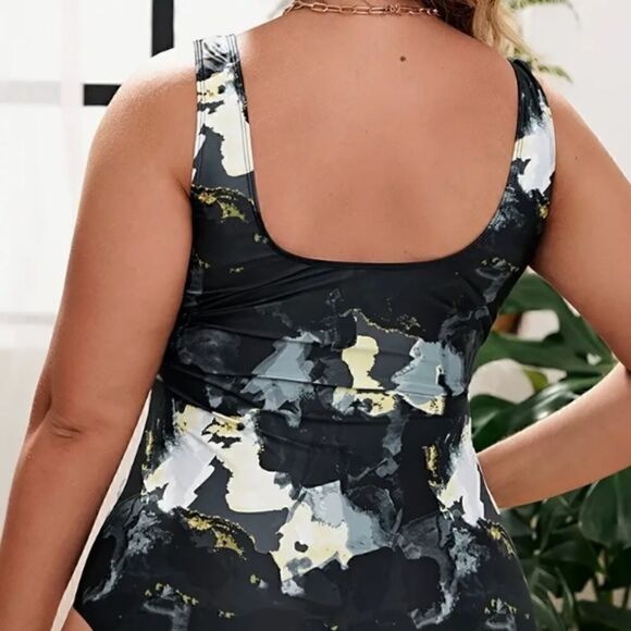 NEW! Women Plus Size Tie Dye Zipper Square Neck One Piece Swimsuit High … - Picture 3 of 4